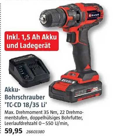 Akku-Bohrschrauber 'TC-CD 18/35 Li' inkl. 1,5 Ah Akku und Ladegerät