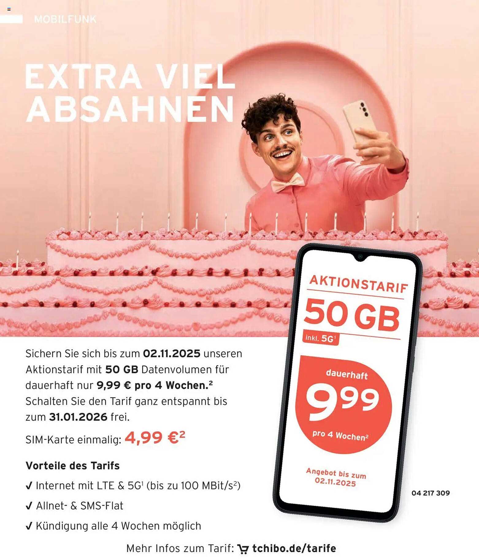 Aktionstarif mit 50 GB Datenvolumen für nur 9,99 € pro 4 Wochen