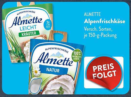 Almette Alpenfrischkäse - verschiedene Sorten, je 150-g-Packung