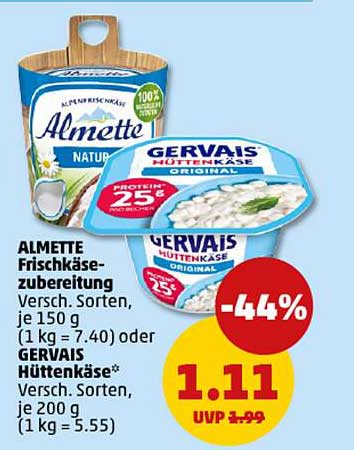 ALMETTE Frischkäsezubereitung und GERVAIS Hüttenkäse