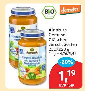 Alnatura Gemüse-Gläschen, verschiedene Sorten 250/220 g