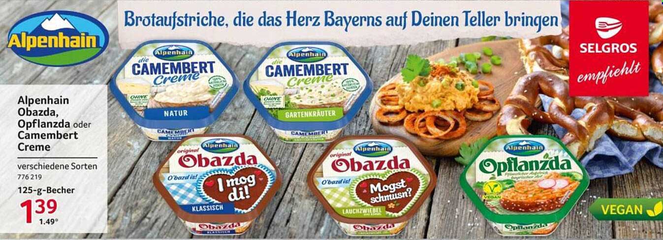Alpenhain Obazda, Opflanada oder Camembert Creme 125 g Becher