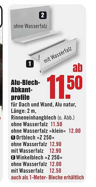 Alu-Blech-Abkantprofile für Dach und Wand