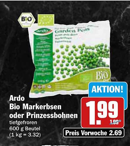 Ardo Bio Markerbsen oder Prinzessbohnen 600 g Beutel