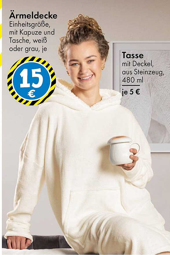 Ärmeldecke Einheitsgröße mit Kapuze und Tasche, weiss oder grau, je