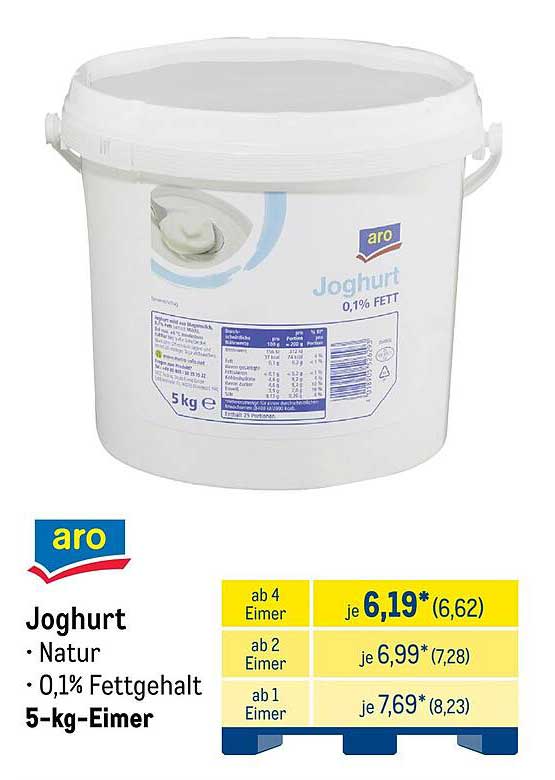 ARO Joghurt 0,1% Fett, 5-kg-Eimer