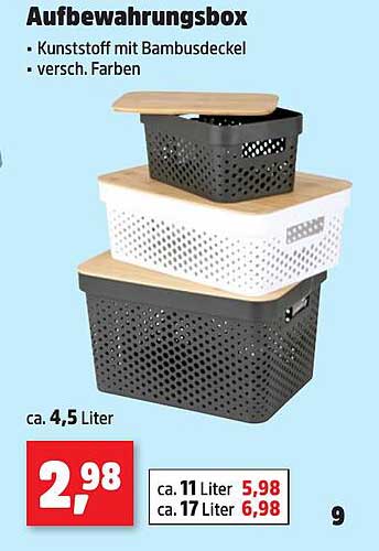 Aufbewahrungsbox mit Bambusdeckel (ca. 4,5 Liter) - Verschiedene Farben