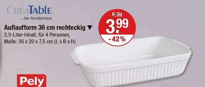 Auflaufform 36 cm rechteckig von CreaTable