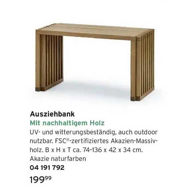 Ausziehbank mit nachhaltigem Holz