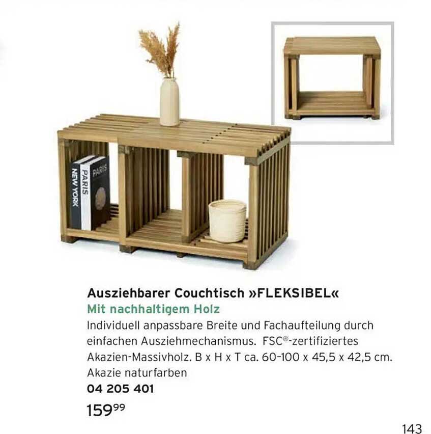 Ausziehbarer Couchtisch »FLEKSIBEL« mit nachhaltigem Holz