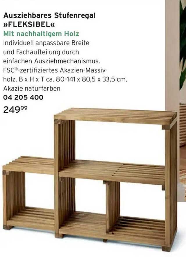 Ausziehbares Stufenregal »FLEKSIBEL« mit nachhaltigem Holz