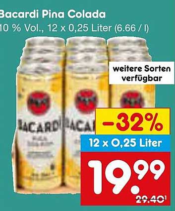 Bacardi Pina Colada 10% Vol., 12 x 0,25 Liter
