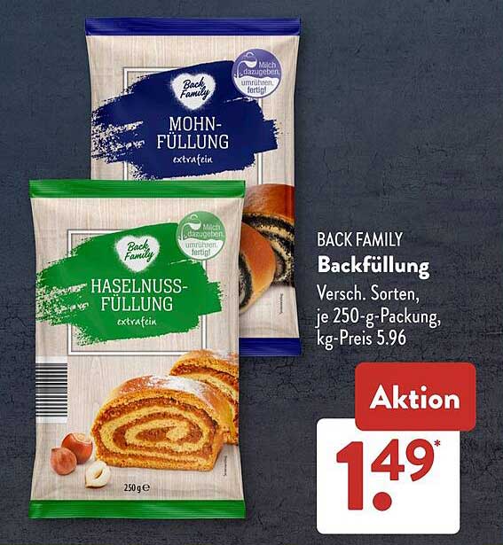 BACK FAMILY Backfüllung - Verschiedene Sorten, je 250-g-Packung