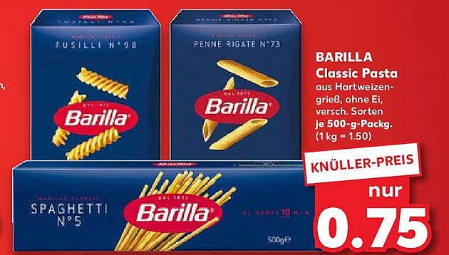 BARILLA Classic Pasta 500-g-Packung, verschiedene Sorten