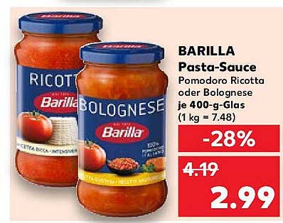 BARILLA Pasta-Sauce Pomodoro Ricotta oder Bolognese je 400-g-Glas