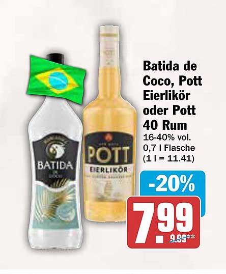 Batida de Coco, Pott Eierlikör oder Pott 40 Rum