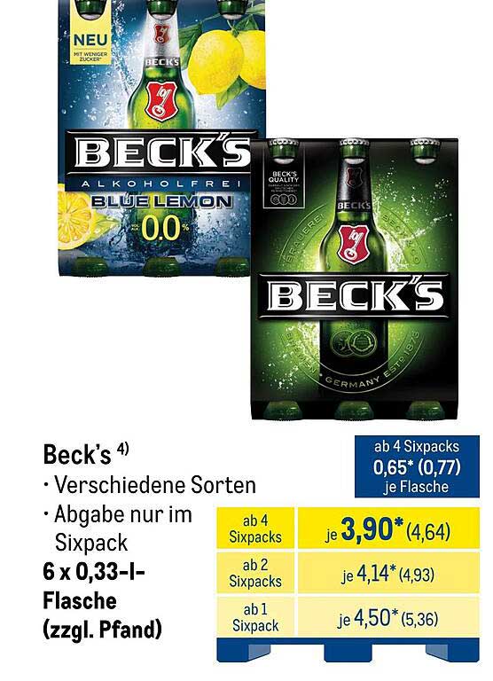 Beck's 0,0 % - Alkoholfreies Bier im Sixpack