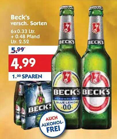 Beck's Bier – 6 x 0,33 L – Verschiedene Sorten