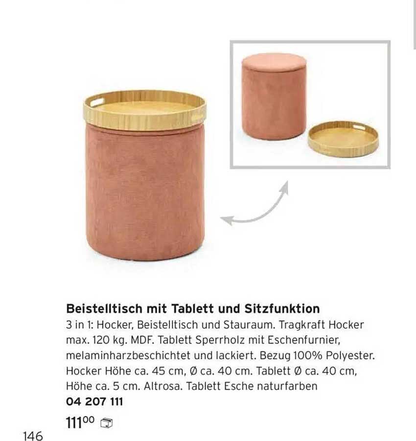 Beistelltisch mit Tablett und Sitzfunktion