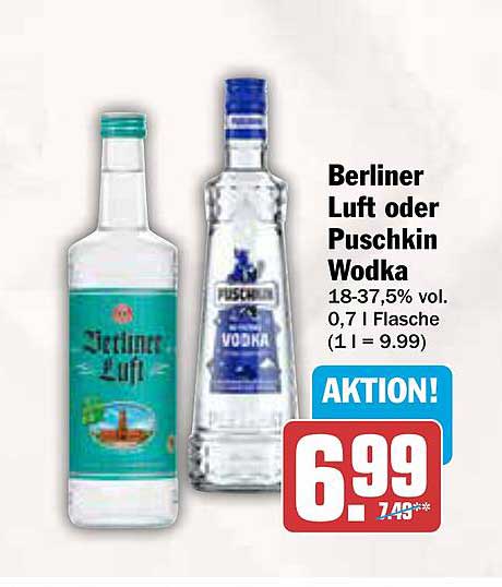 Berliner Luft oder Puschkin Wodka 0,7 l Flasche