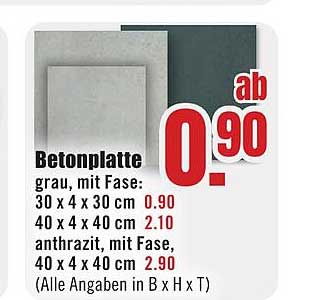 Betonplatte grau mit Fase und anthrazit mit Fase