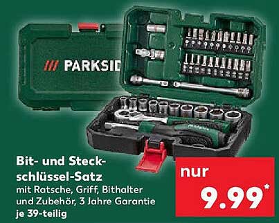 Bit- und Steckschlüsselsatz mit Ratsche, Griff, Bi- und Zubehör, 39-teilig