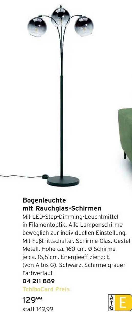 Bogenleuchte mit Rauchglas-Schirmen