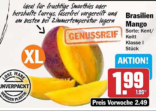 Brasilien Mango XL, Sorte: Kent/Keitt, Klasse I, Stück