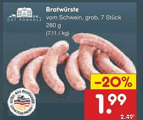 Bratwürste vom Schwein, grob, 7 Stück, 280 g