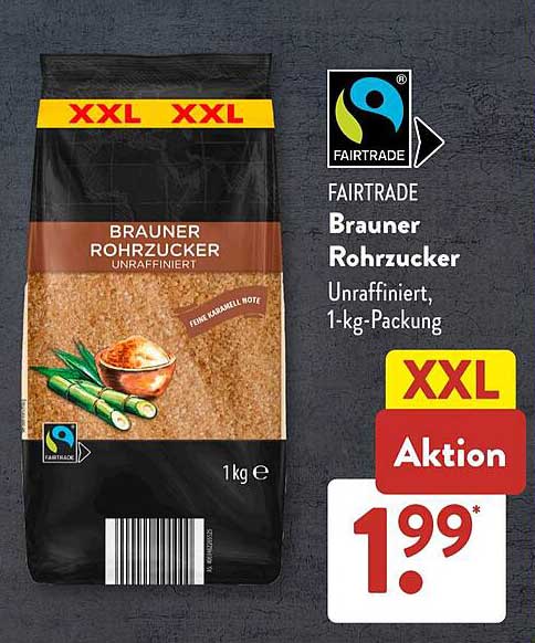 Brauner Rohrzucker Unraffiniert 1-kg-Packung