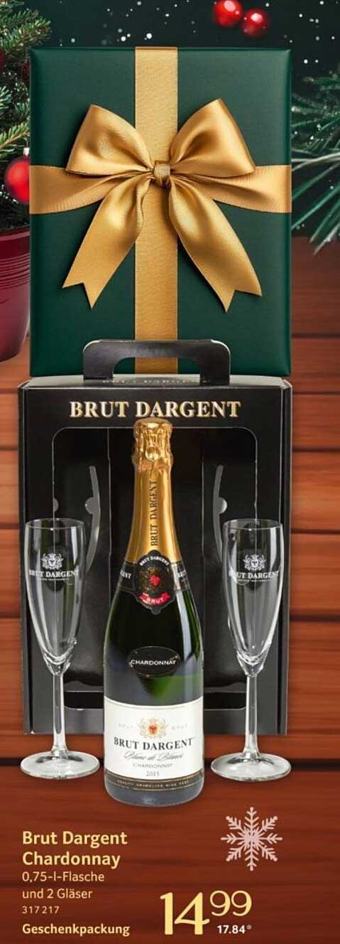 Brut Dargent Chardonnay 0,75-l-Flasche und 2 Gläser