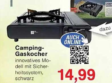 Camping-Gaskocher - innovatives Modell mit Sicherheitssystem, schwarz