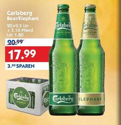 Carlsberg Bier/Elephant 20 x 0,5 L für nur 17,99 €