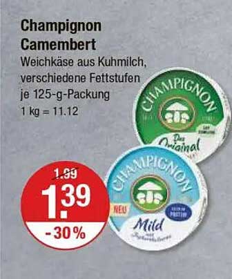 Champignon Camembert - Weichkäse aus Kuhmilch, verschiedene Fettstufen