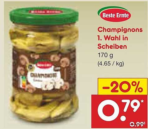Champignons 1. Wahl in Scheiben von Beste Ernte - 170 g