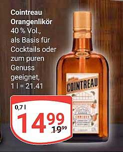 Cointreau Orangenlikör 40 % Vol., als Basis für Cocktails oder zum puren Genuss