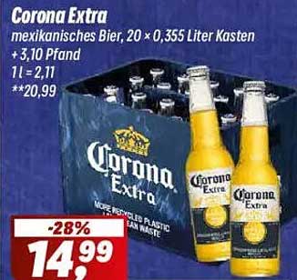 Corona Extra mexikanisches Bier, 20 × 0,355 Liter Kasten + 3,10 Pfand