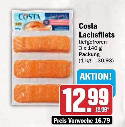 Costa Lachsfilets tiefgefroren 3 x 140 g Packung