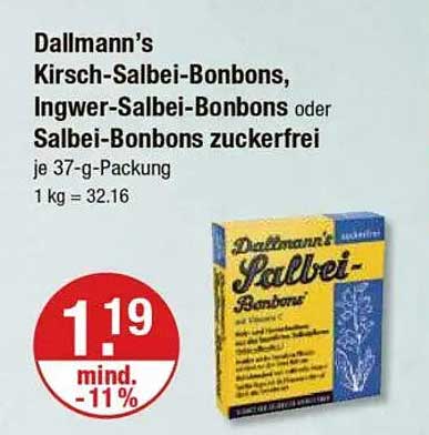 Dallmann’s Kirsch-Salbei-Bonbons, Ingwer-Salbei-Bonbons oder Salbei-Bonbons zuckerfrei