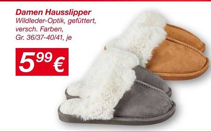 Damen Hausslipper Wildleder-Optik, gefüttert, versch. Farben, Gr. 36/37-40/41, je