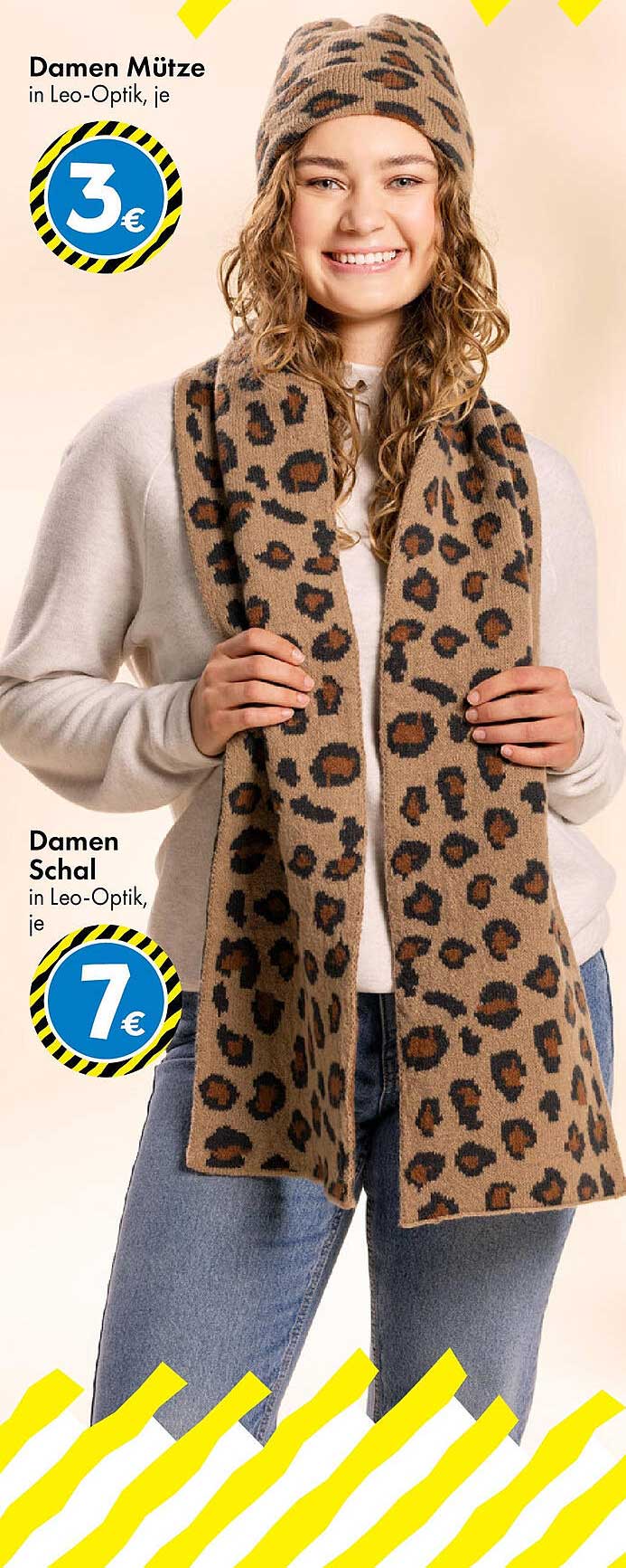 Damen Mütze in Leo-Optik für 3 € und Damen Schal in Leo-Optik für 7 €