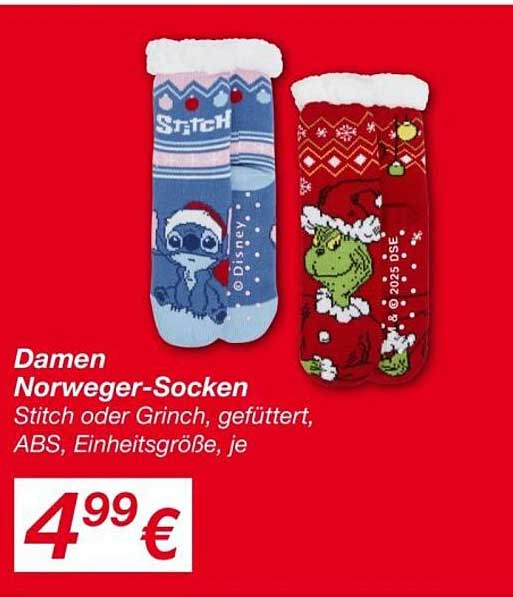 Damen Norweger-Socken - Stitch oder Grinch, gefüttert, ABS, Einheitsgröße, je
