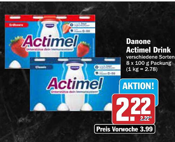 Danone Actimel Drink verschiedene Sorten 8 x 100 g Packung