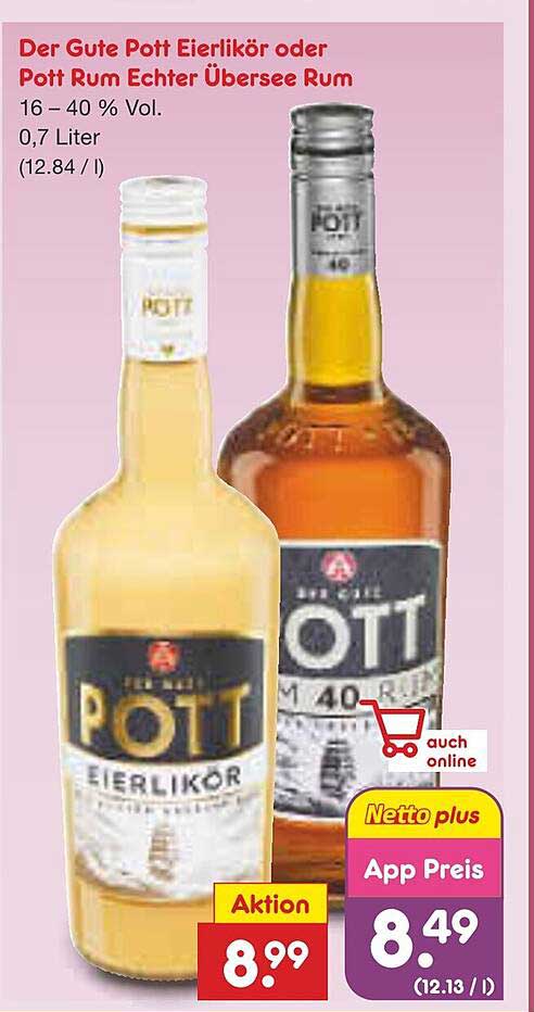 Der Gute Pott Eierlikör oder Pott Rum Echter Übersee Rum 0,7 Liter