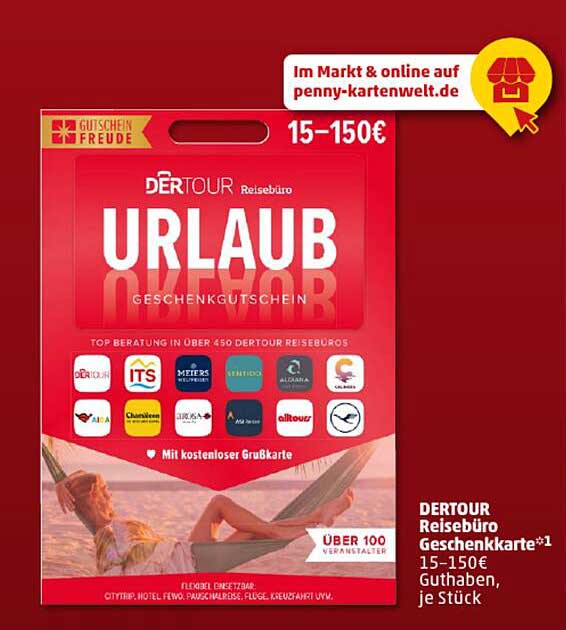 DERTOUR Reisebüro Geschenkkarte 15–150€