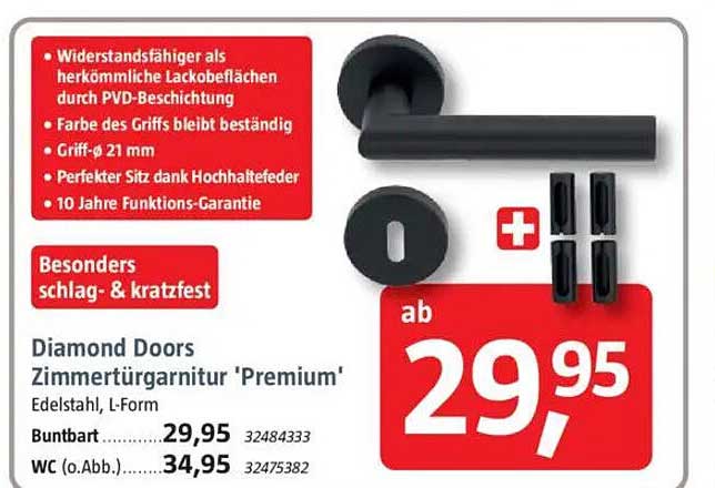 Diamond Doors Zimmertürgarnitur 'Premium' - Edelstahl, L-Form