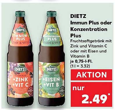 DIETZ Immun Plus oder Konzentration Plus – Fruchtgetränk mit Zink & Vit C