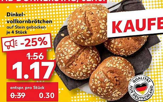 Dinkel-Vollkornbrötchen auf Stein gebacken je 4 Stück