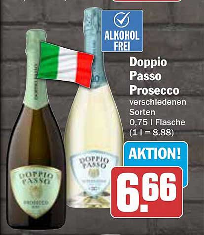 Doppio Passo Prosecco verschiedene Sorten 0,75 l Flasche (1 l = 8,88)
