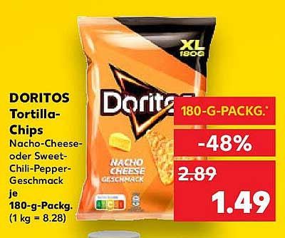 DORITOS Tortilla-Chips Nacho-Cheese oder Sweet-Chili-Pepper-Geschmack 180-g-Pack